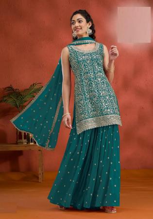 Picture of Georgette Midnight Blue Straight Cut Salwar Kameez