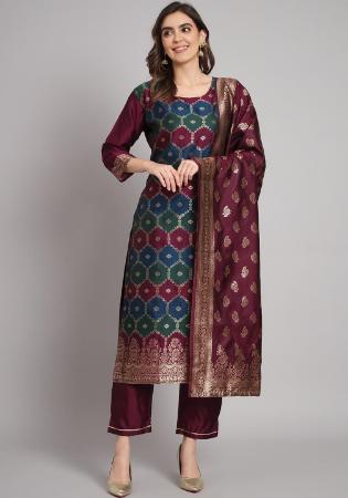 Picture of Cotton & Silk Purple Readymade Salwar Kameez