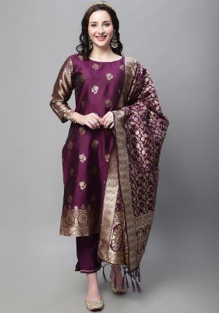 Picture of Cotton & Silk Purple Readymade Salwar Kameez