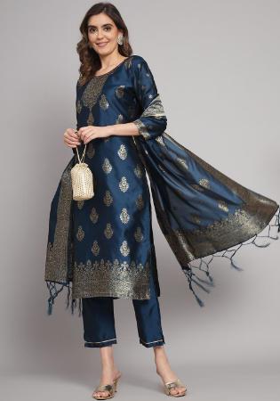 Picture of Cotton & Silk Navy Blue Readymade Salwar Kameez