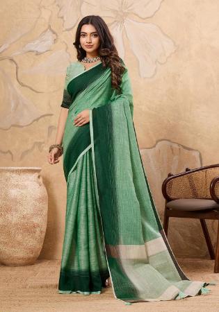 Picture of Pretty Linen Dark Sea Green Saree