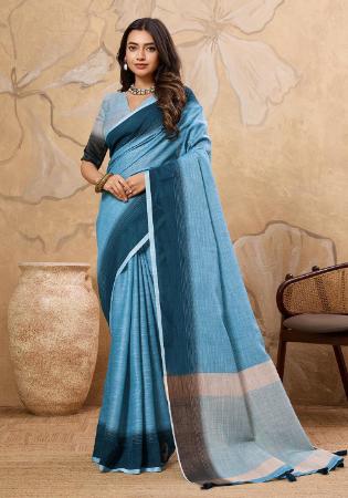 Picture of Good Looking Linen Light Steel Blue Saree