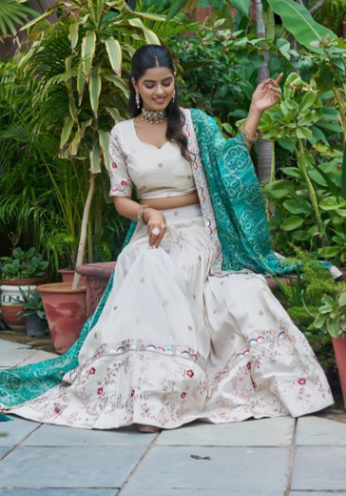 Picture of Splendid Silk Ghost White Lehenga Choli