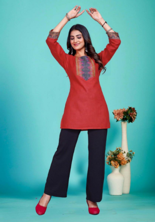 Picture of Nice Cotton Indian Red Kurtis & Tunic