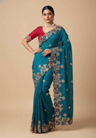 Picture of Elegant Chiffon Teal Saree