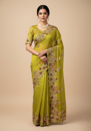 Picture of Admirable Chiffon Dark Green Saree