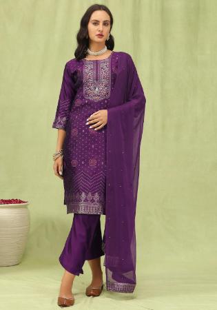 Picture of Cotton & Silk Purple Readymade Salwar Kameez