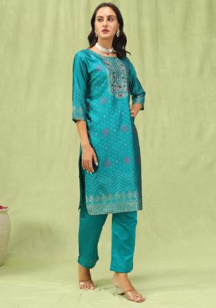 Picture of Cotton & Silk Steel Blue Readymade Salwar Kameez