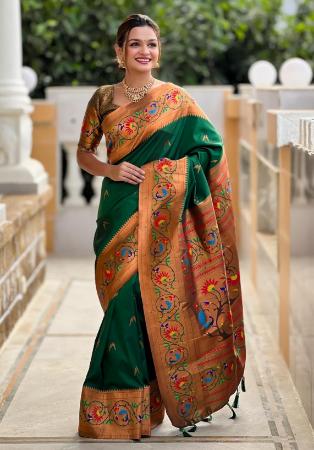 Picture of Beauteous Silk Forest Green Saree