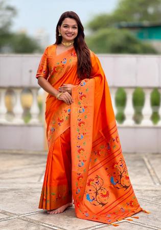 Picture of Alluring Silk Orange Red Saree