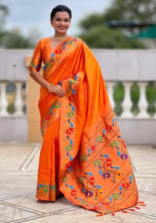 Picture of Alluring Silk Orange Red Saree