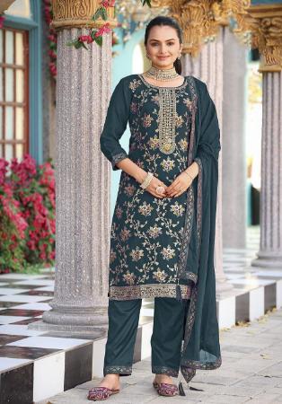 Picture of Chiffon Midnight Blue Straight Cut Salwar Kameez