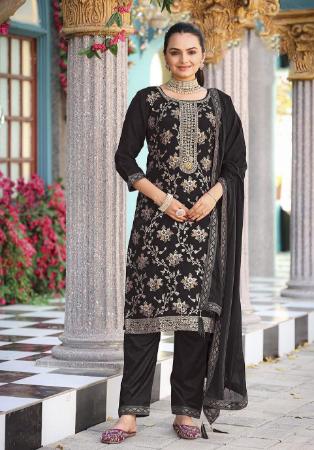 Picture of Ideal Chiffon Black Straight Cut Salwar Kameez