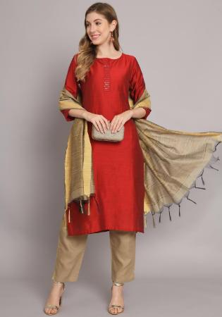 Picture of Cotton & Silk Maroon Readymade Salwar Kameez