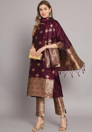 Picture of Cotton & Silk Purple Readymade Salwar Kameez