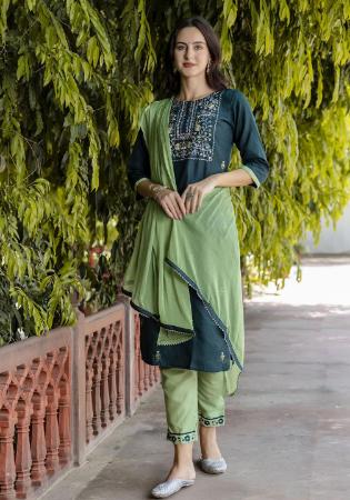Picture of Stunning Cotton Dark Green Readymade Salwar Kameez