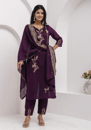 Picture of Exquisite Silk Saddle Brown Readymade Salwar Kameez