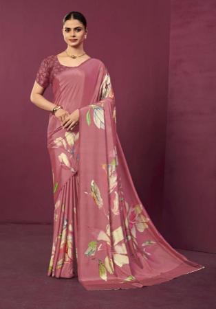 Picture of Ideal Crepe & Silk Pale Violet Red Saree