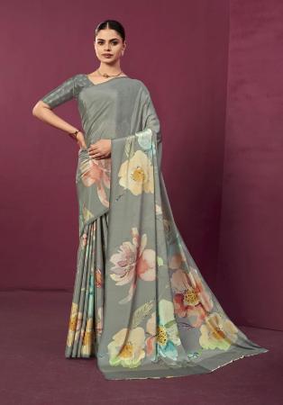 Picture of Pretty Crepe & Silk Grey Saree