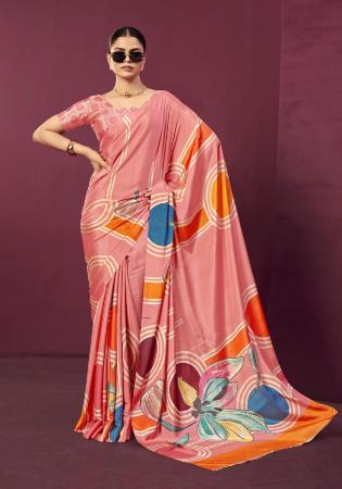 Picture of Stunning Crepe & Silk Indian Red Saree