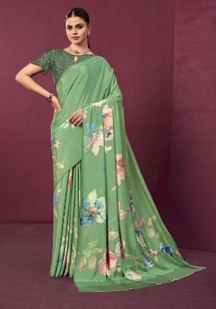 Picture of Amazing Crepe & Silk Dark Sea Green Saree
