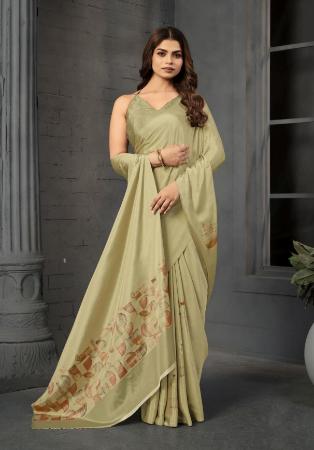 Picture of Comely Crepe & Silk Dark Khaki Saree