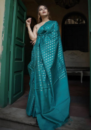Picture of Fine Silk Dark Cyan Saree