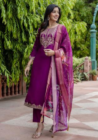 Picture of Delightful Silk Purple Readymade Salwar Kameez