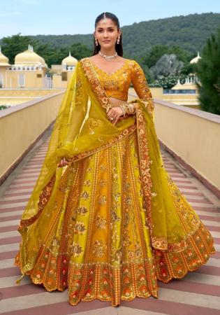 Picture of Lovely Silk Dark Golden Rod Lehenga Choli