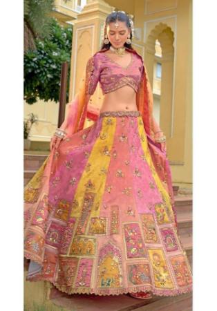 Picture of Well Formed Silk Dark Salmon Lehenga Choli