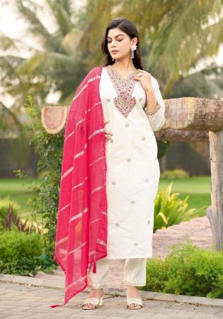 Picture of Well Formed Silk Ghost White Readymade Salwar Kameez