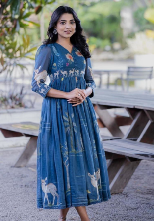 Picture of Appealing Chiffon Steel Blue Readymade Gown