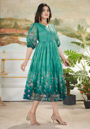Picture of Excellent Chiffon Light Sea Green Readymade Gown