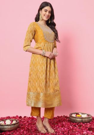 Picture of Ravishing Silk Golden Rod Readymade Salwar Kameez