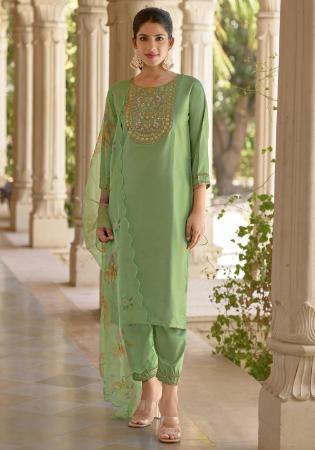 Picture of Silk Dark Olive Green Readymade Salwar Kameez