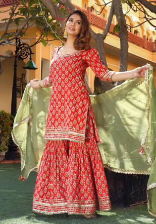Picture of Resplendent Cotton Crimson Readymade Salwar Kameez