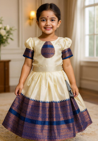 Picture of Gorgeous Linen & Silk Off White Kids Lehenga Choli