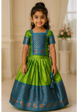 Picture of Grand Linen & Silk Olive Drab Kids Lehenga Choli