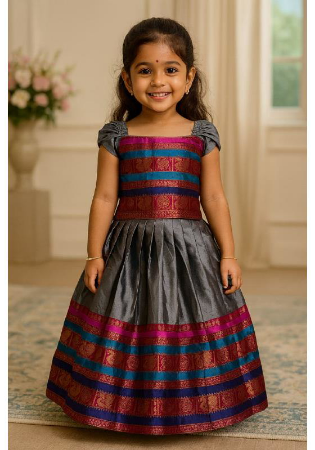 Picture of Taking Linen & Silk Slate Grey Kids Lehenga Choli