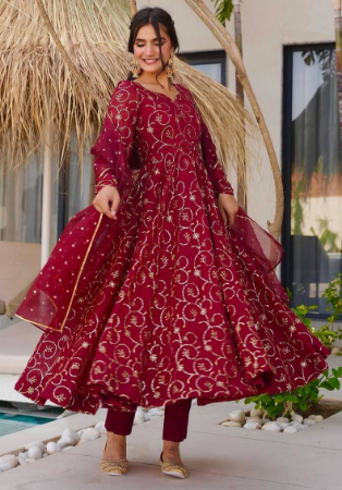 Picture of Superb Georgette Dark Red Readymade Salwar Kameez