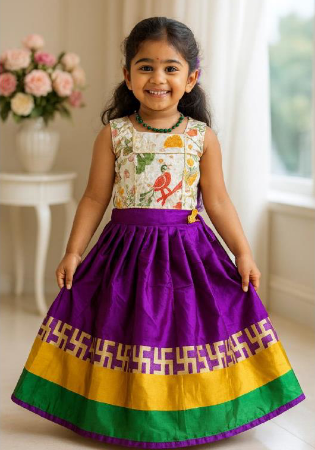 Picture of Superb Cotton & Silk Indigo Kids Lehenga Choli