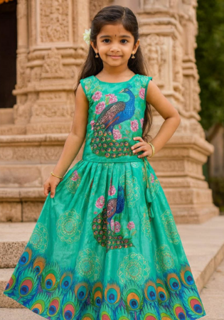 Picture of Cotton & Silk Cadet Blue Kids Lehenga Choli