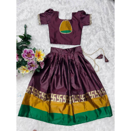 Picture of Cotton & Silk Dark Olive Green Kids Lehenga Choli