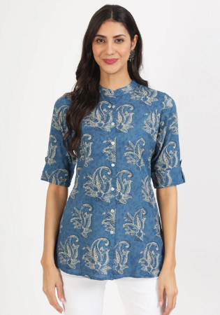 Picture of Fine Rayon & Cotton Steel Blue Kurtis And Tunic