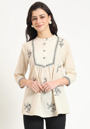 Picture of Wonderful Rayon & Cotton Off White Kurtis And Tunic