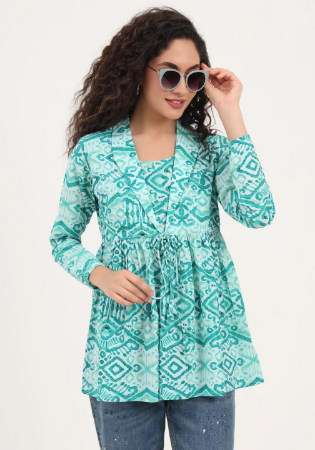 Picture of Rayon & Cotton Medium Aqua Marine Kurtis And Tunic