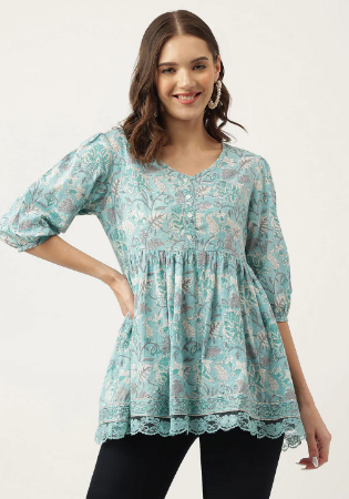 Picture of Rayon & Cotton Dark Sea Green Kurtis And Tunic