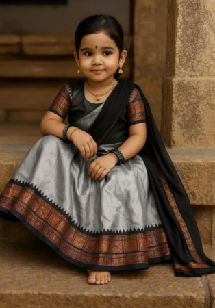 Picture of Pretty Linen & Silk Grey Kids Lehenga Choli
