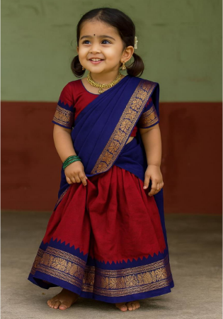 Picture of Alluring Linen & Silk Maroon Kids Lehenga Choli