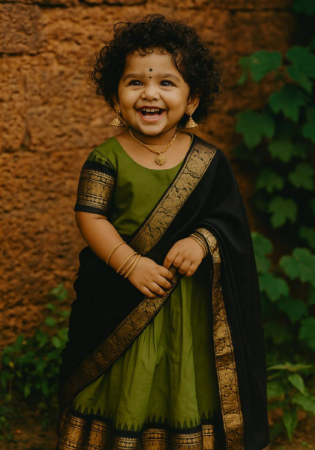 Picture of Linen & Silk Saddle Brown Kids Lehenga Choli